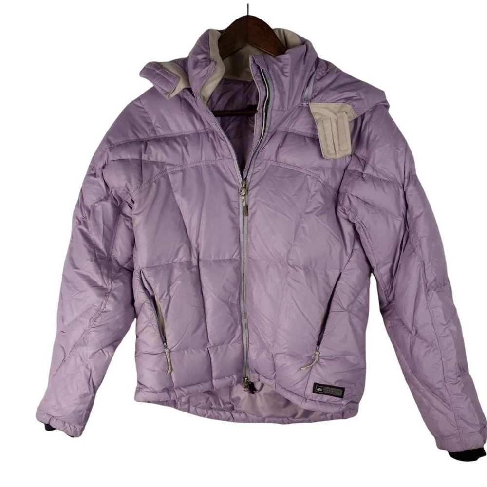 REI Hooded Puffer Jacket Small Women's Purple Goose Down Used